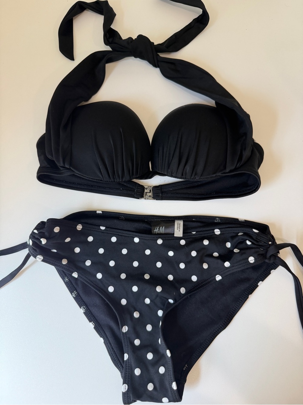 H&M Black & White Polka Dot Halter Bikini Set